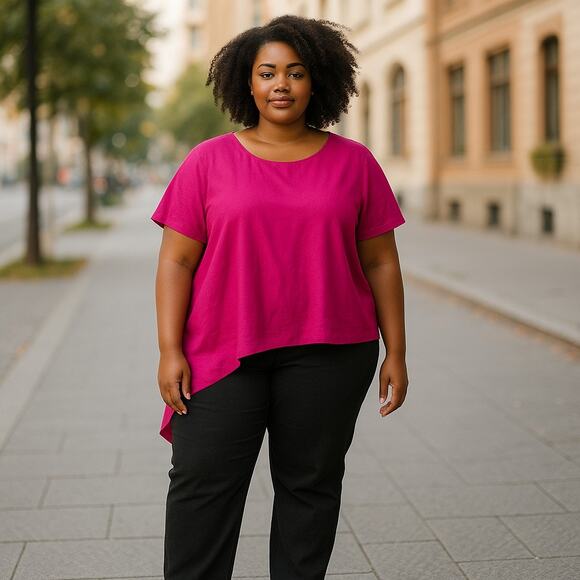 REBEL Wilson Womens Top Sz‎ 20W Asymmetrical Festive Fuchsia NEW Short Sleeve - Picture 1 of 7